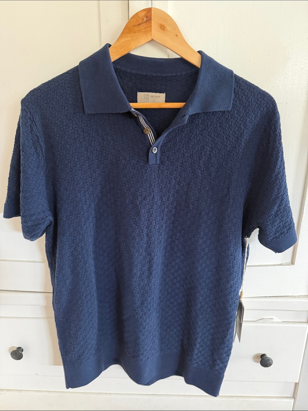 Men's Navy Textured knit Polo Shirt